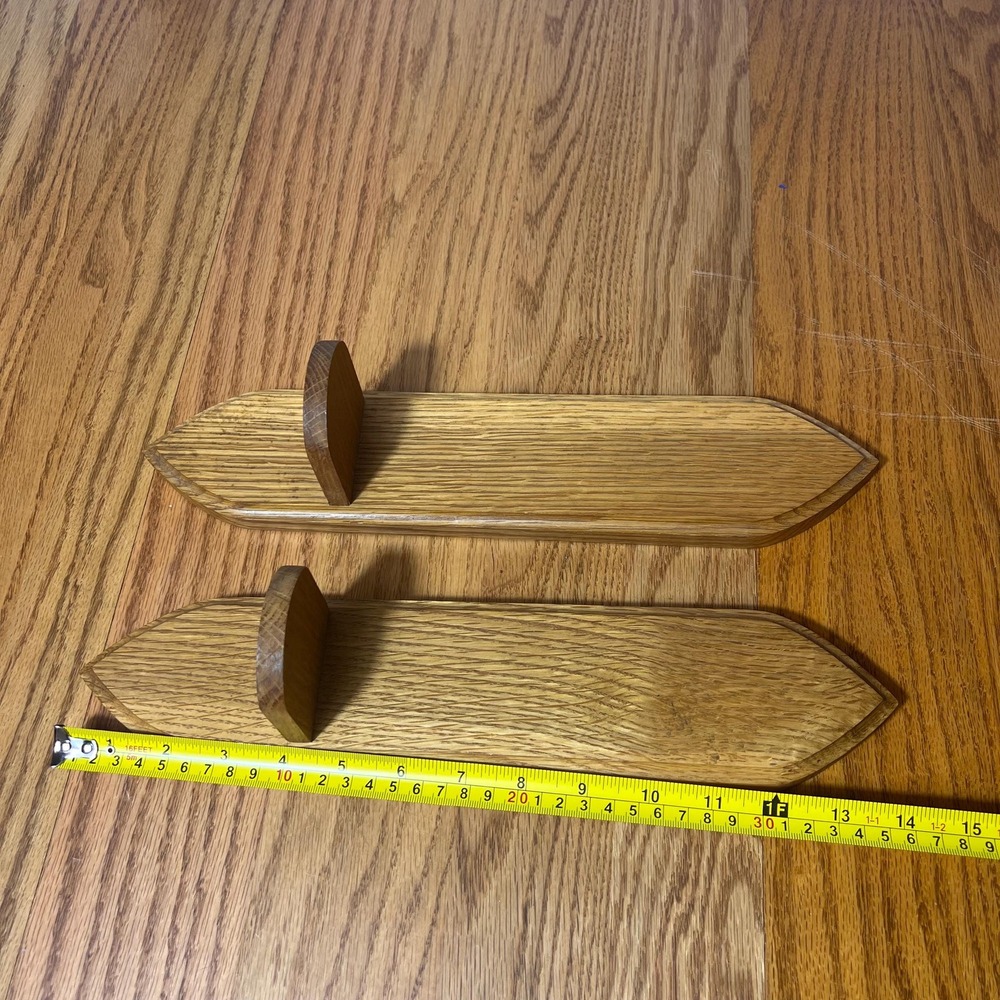 Vintage Oak Wall Display Shelves Pair Mini Floating Display Rustic Farmhouse - Picture 5 of 8